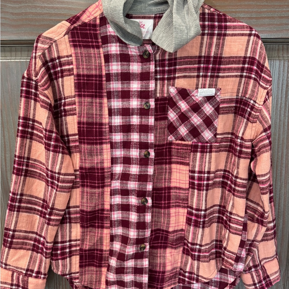 Justice Pink and Mauve Plaid Shirt with Pocket